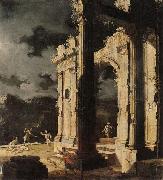 Leonardo Coccorante An architectural capriccio with figures amongst ruins,under a stormy night sky oil painting picture wholesale